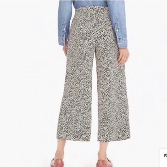 NWT J Crew Wide Leg Crop Pants Leopard Print Silk Tie Waist - Picture 14 of 14